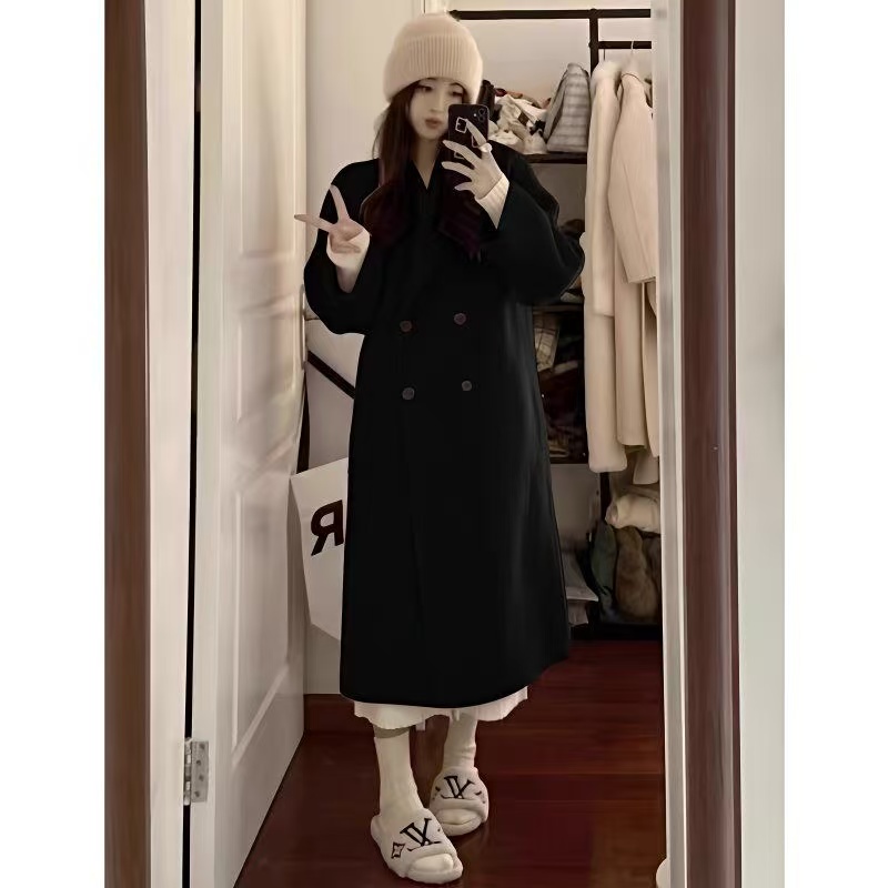 （201-400以直播间实为准）韩版女外套中长款气质长款毛呢外套落肩