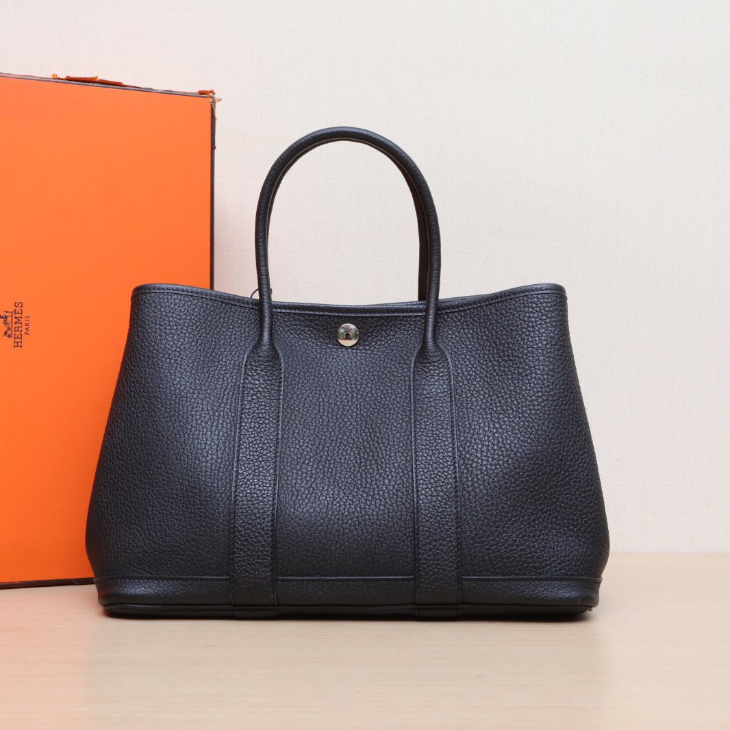 99新 Hermes/爱马仕 【66特价】花园包 30 89黑色 W刻 银扣