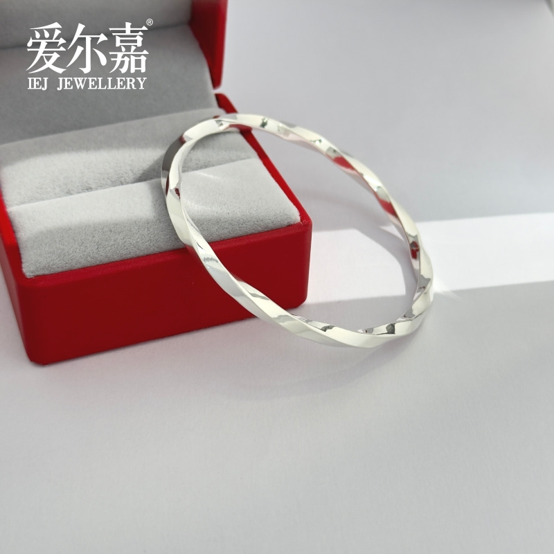 足银手镯 简约光面莫比乌斯环纯银镯子亮面女款固口百搭时尚送礼
