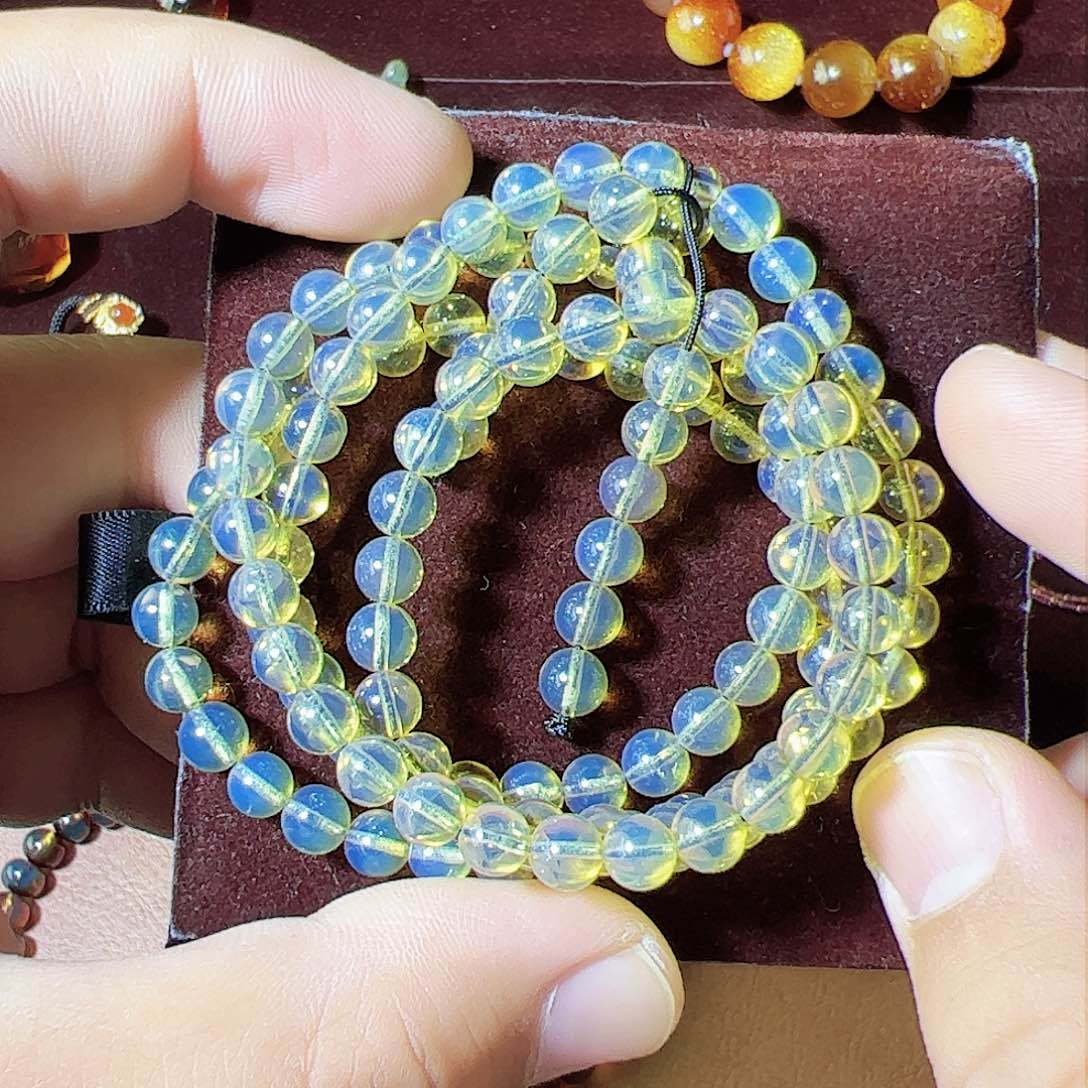 蓝珀珠宝奇石未镶嵌墨西哥蓝珀108项链毕业色天空蓝6mm