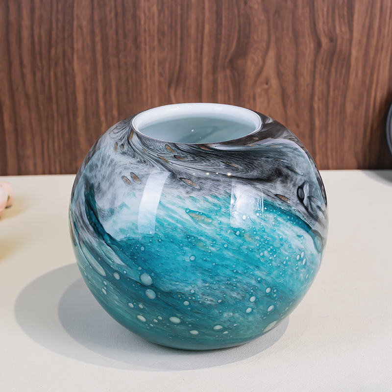 L047 现代化大肚圆瓶花瓶丹青水墨高颜值居家装饰品插花器