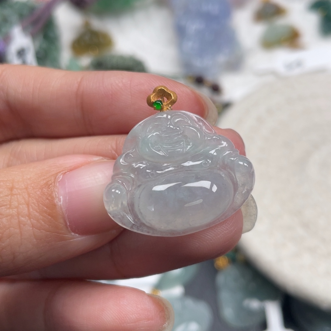 翡翠18K金镶嵌颈饰天然A货缅甸翡翠