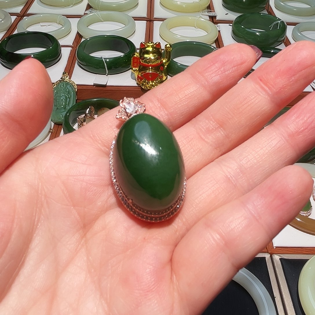 吊坠(不含链)银S925镀金镶嵌和田玉芒**人