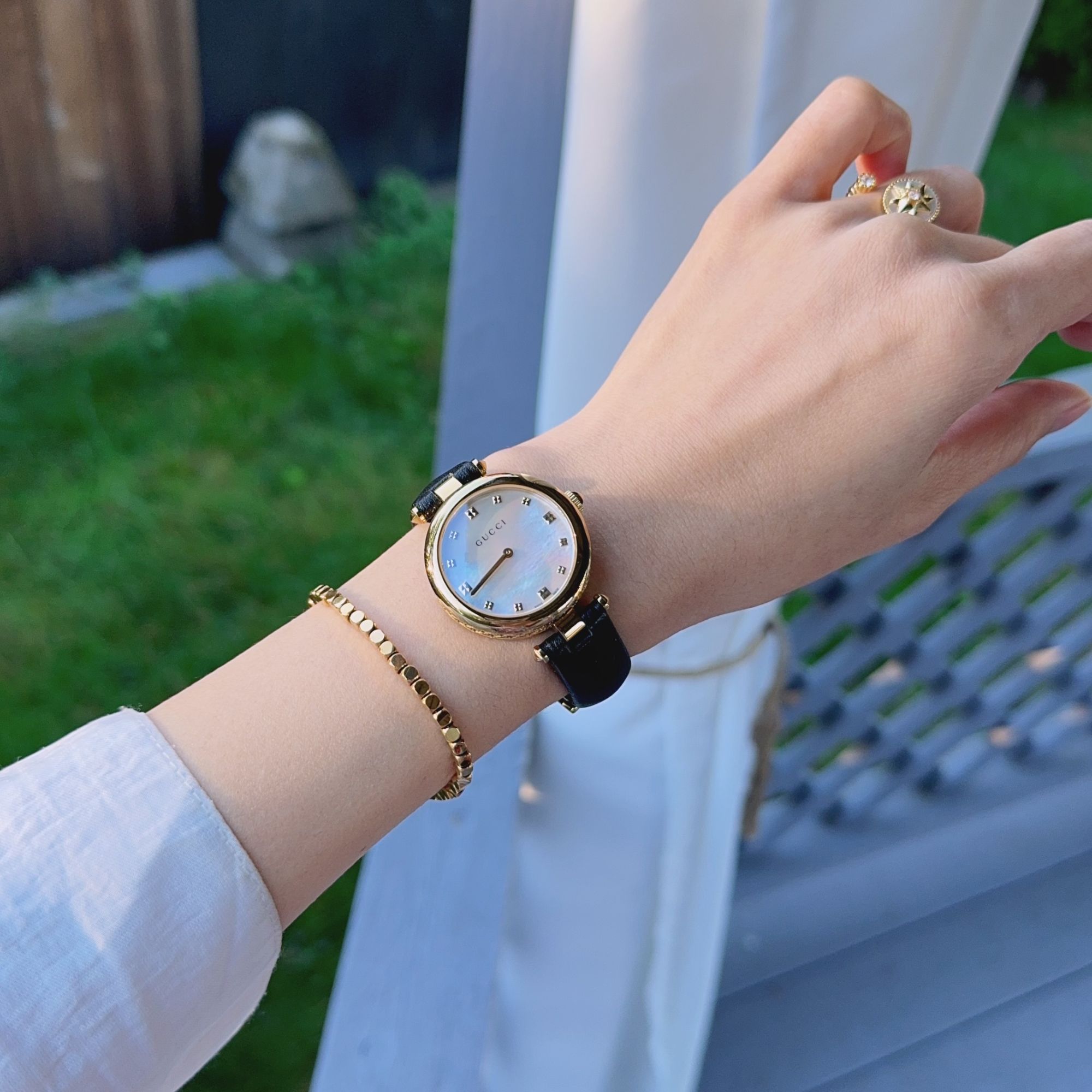 【yuyu专属】古驰Diamantissima黑金皮革石英32盘YA141404