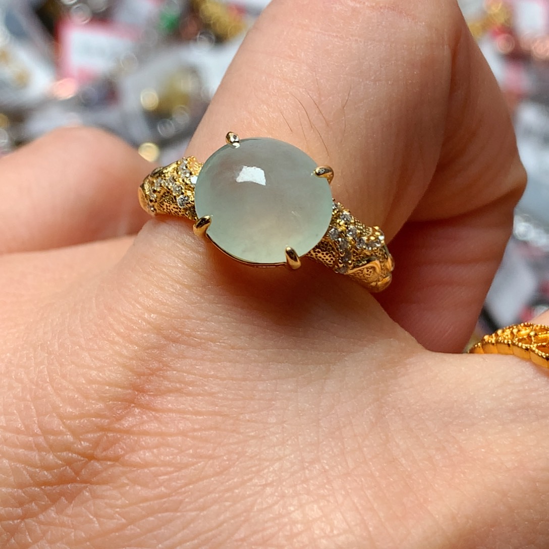 翡翠戒指银S925镶嵌天然翡翠吊坠