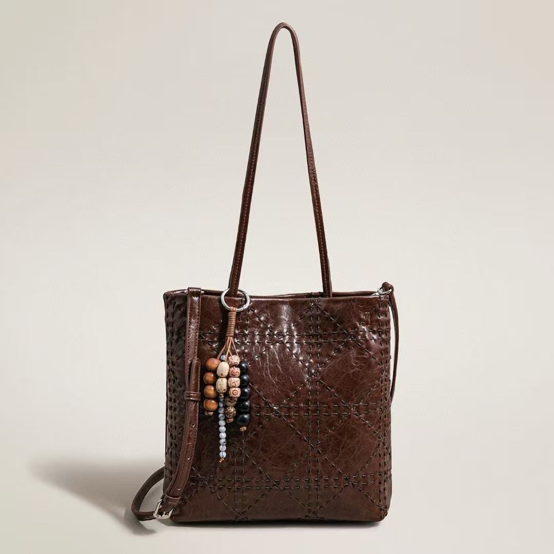 【佐伊甄选】SK-92913-焦糖棕轻奢女士时尚小众真皮单肩挎包