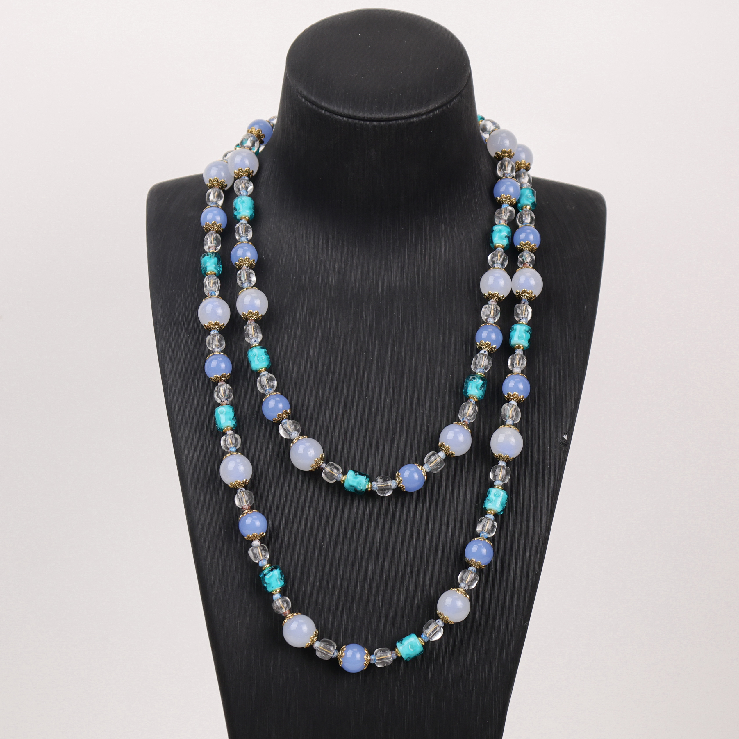 合金项链 玉楼东合金项链 LZ2135 蓝色套料透明小米珠山茶花双层