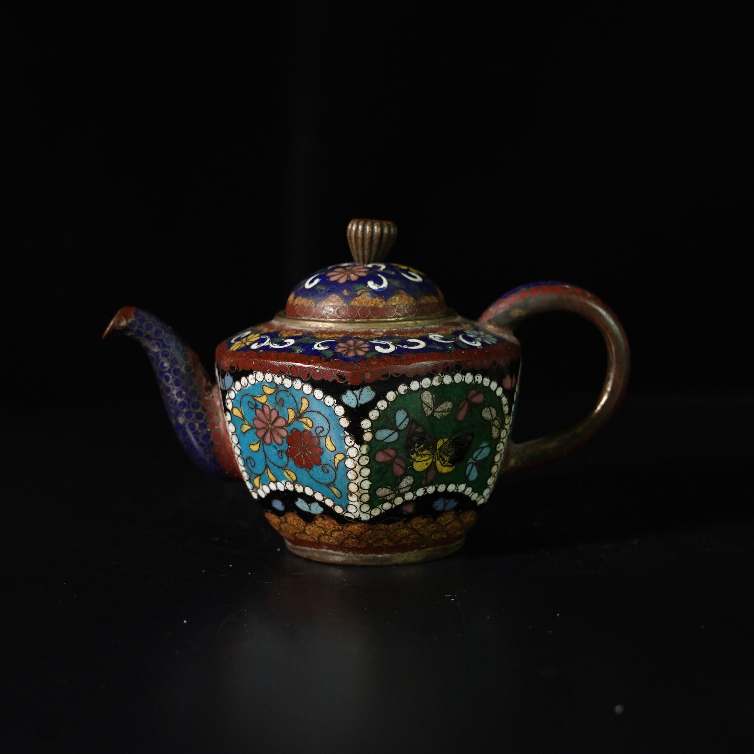 LABC250216042【十竹斋】清代景泰蓝六方茶壶