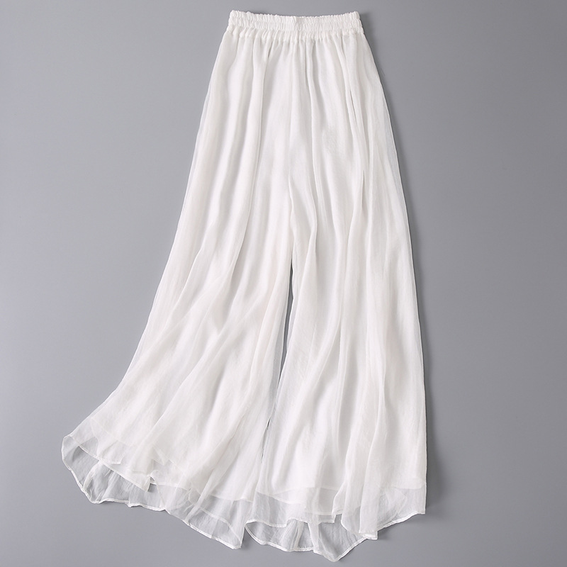 白色中式高腰松紧腰裙裤复古禅意休闲裙裤飘逸禅服茶服女茶舞裙裤