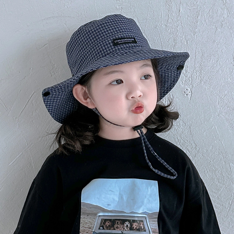 韩系复古儿童露营帽子春夏季薄款登山遮阳防晒帽男女宝宝渔夫帽潮