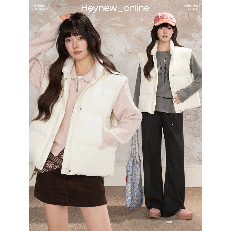 【奶油泡芙】韩系叠穿减龄小个子女保暖纯色百搭加厚羽绒马甲5Q804