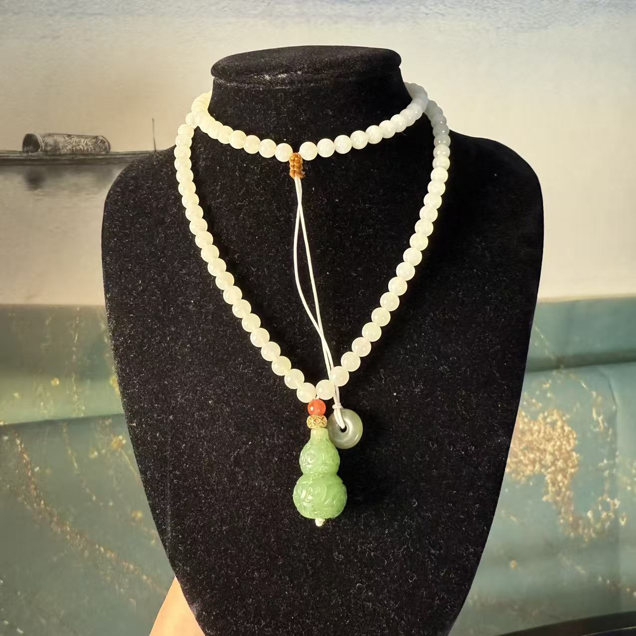 【德巧家】和田玉羊脂白福禄玉珠项链温婉款