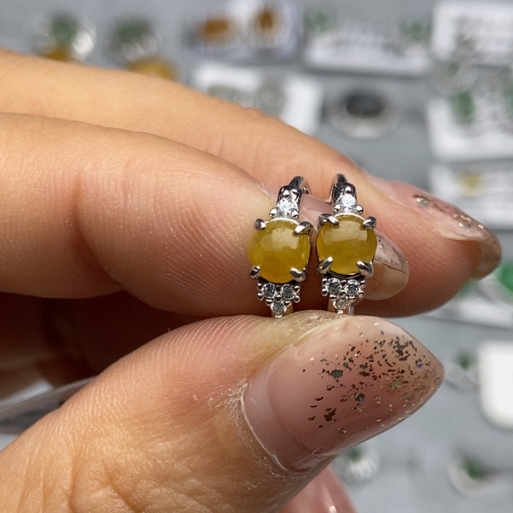 翡翠耳饰银S925镶嵌耳包