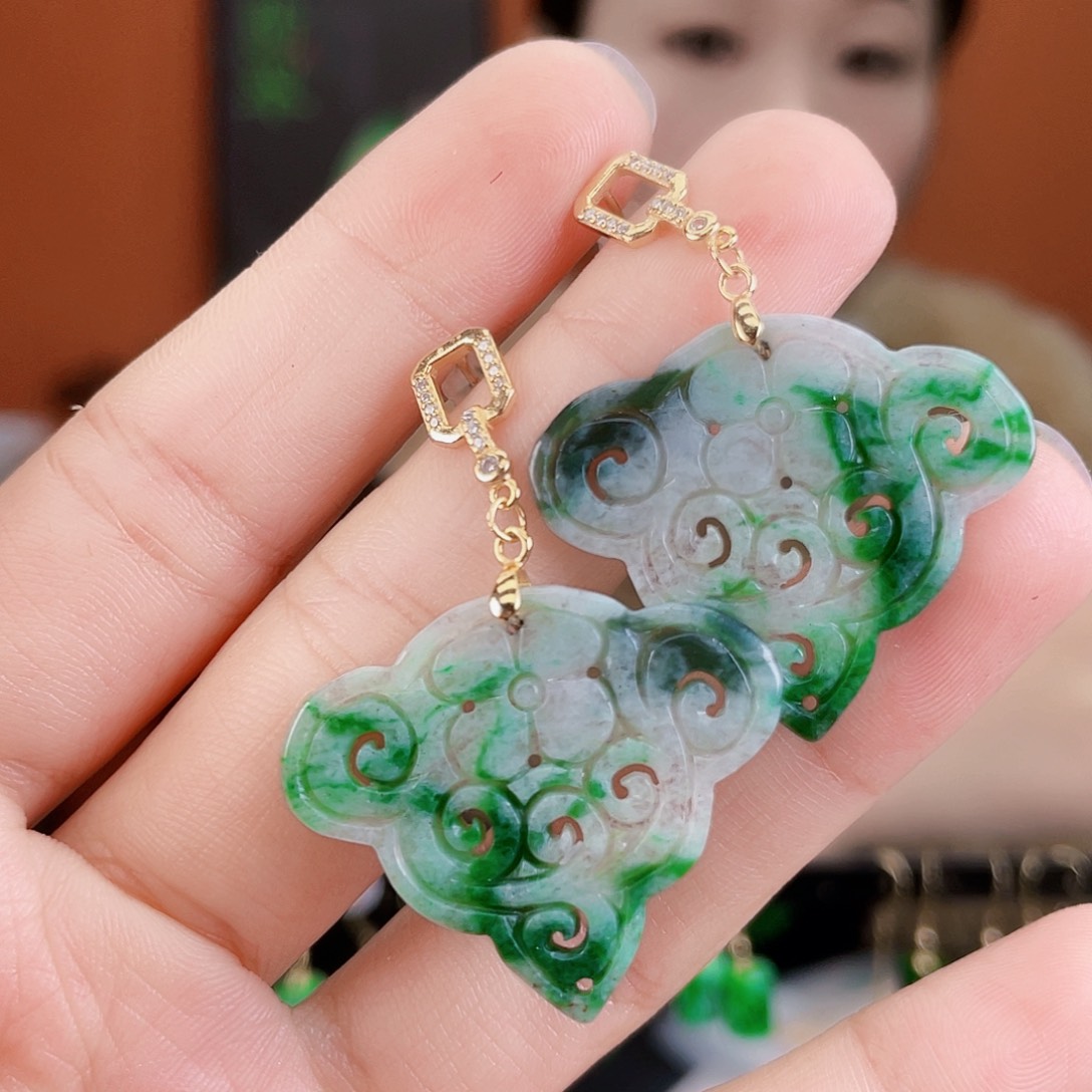 翡翠银S925镶嵌耳饰