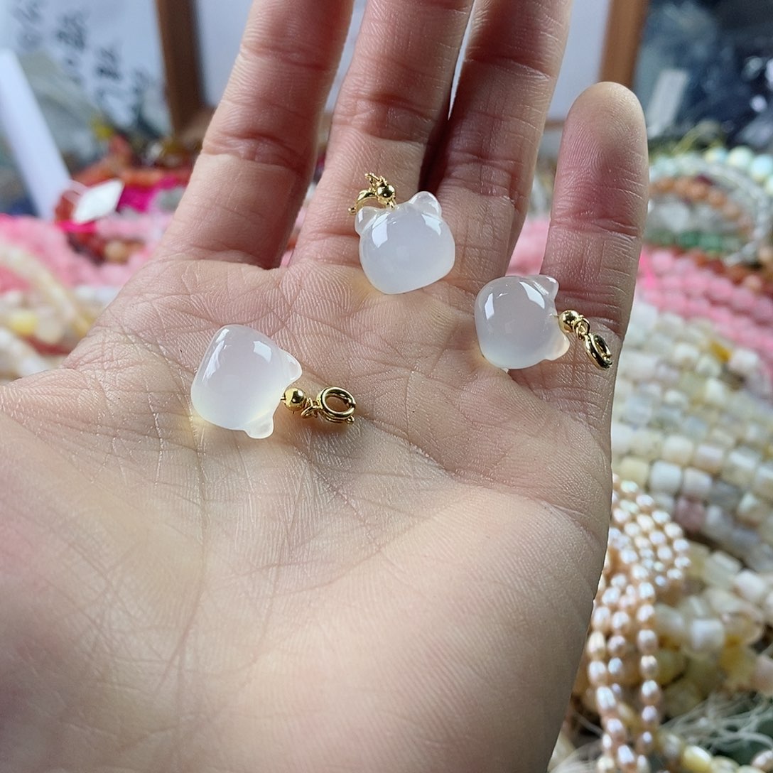 玛瑙/玉髓珠宝半成品未镶嵌一个荔枝冻猫猫头A18