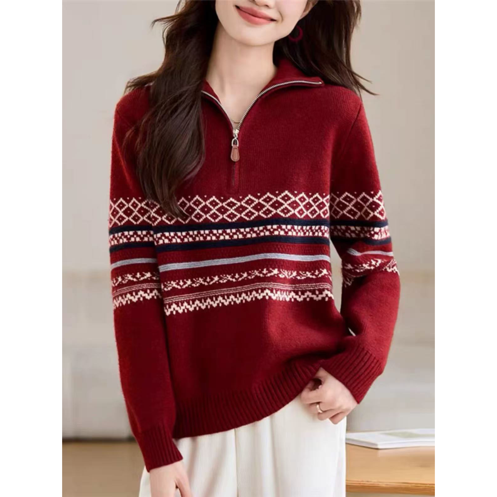 无印心匠k2469 冬季条纹女时尚上衣毛针织衫针织打底 A112