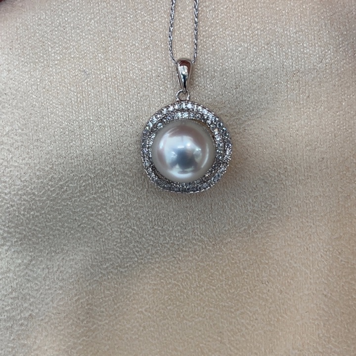 吊坠(不含链)银S925镶嵌海水珍珠10mm35号
