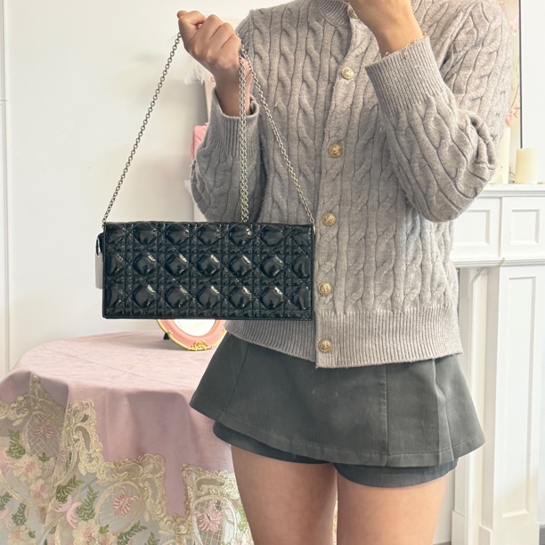 95新 DIOR/迪奥 dior黑色漆皮长款手拿钱包