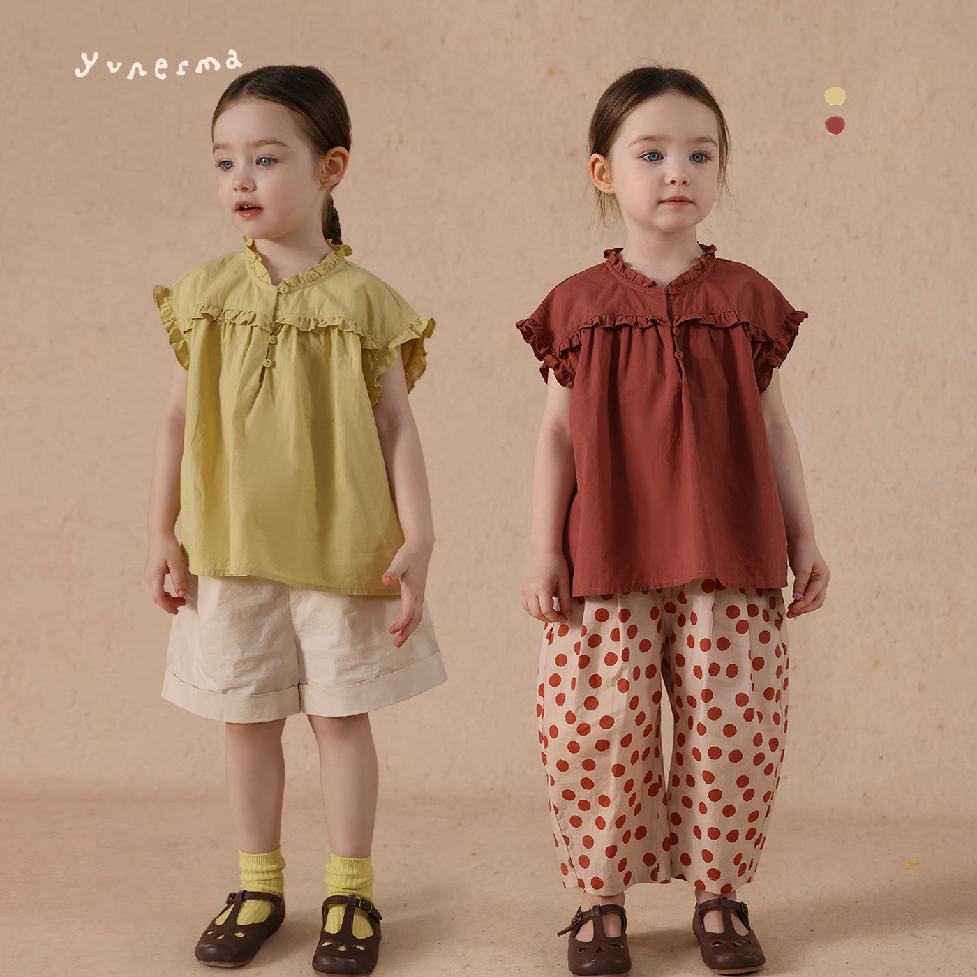 宝宝夏季韩系小众木耳边可爱娃娃衫允儿妈2025新款衬衫儿童上衣潮