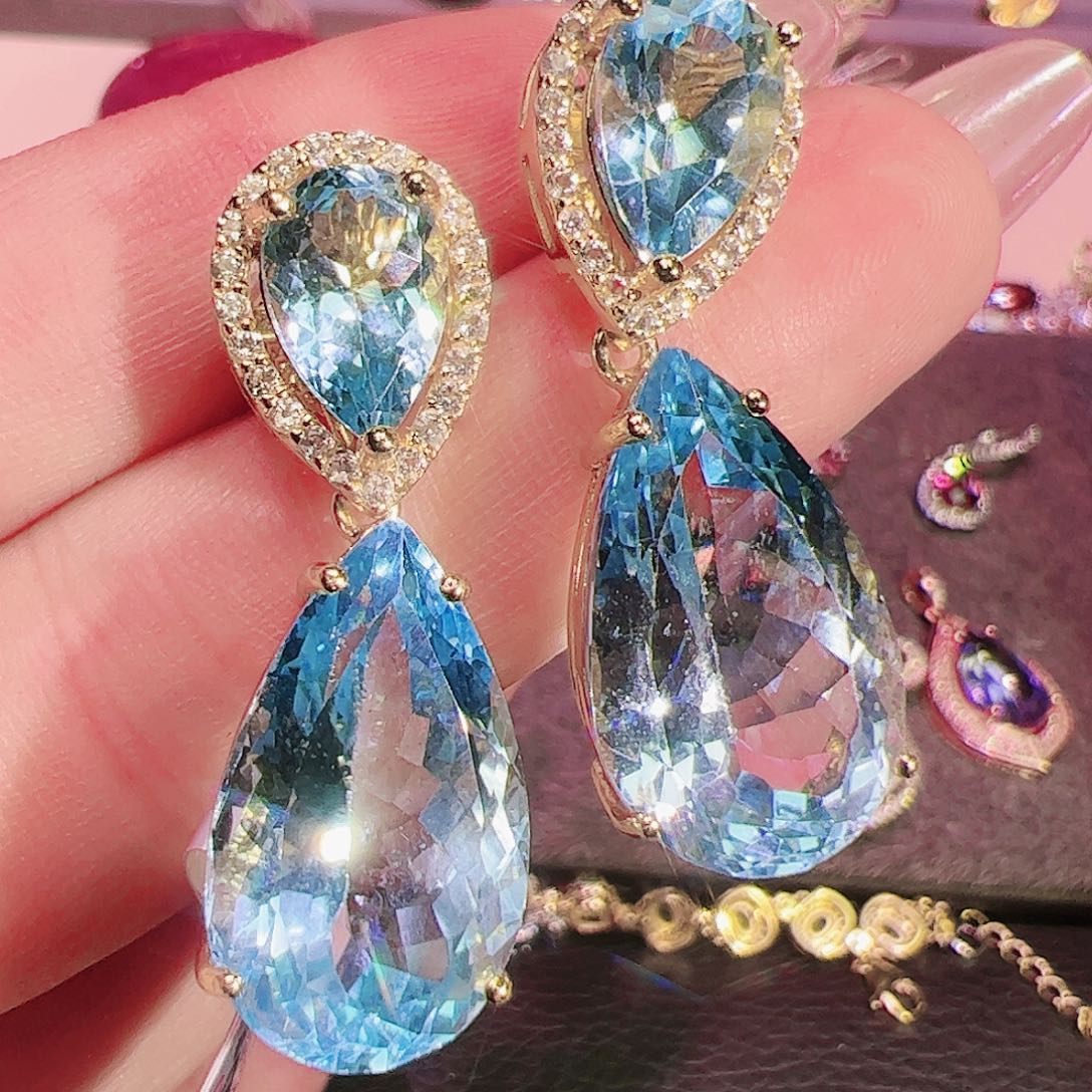 托帕石耳钉银S925镶嵌