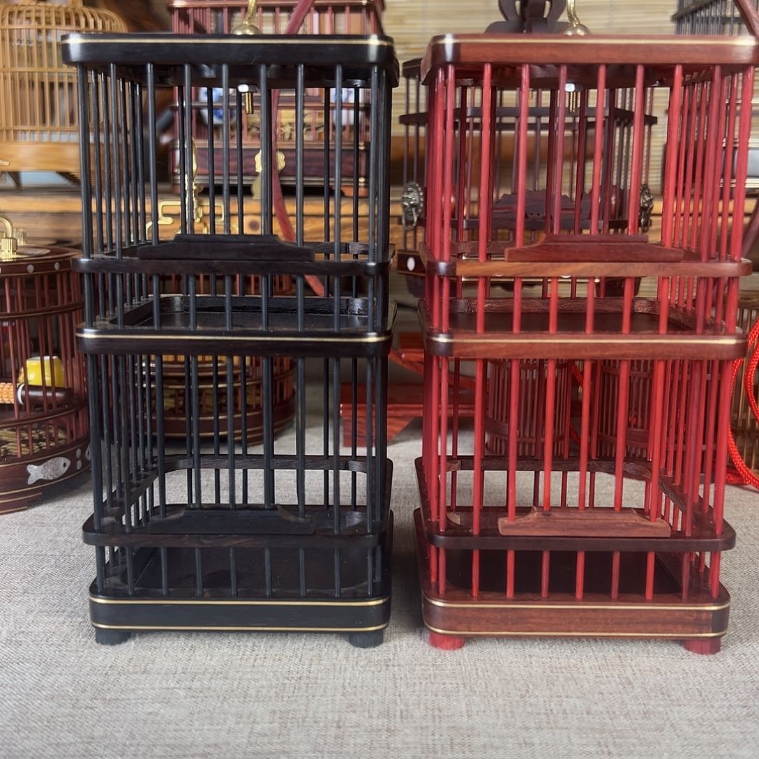 海***哥双层款蝈蝈笼，一红一黑，带不包边垫，带瓷碗
