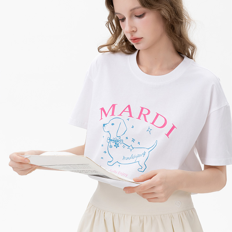 Mardi腊肠狗印花纯棉休闲百搭短袖2025夏季新款韩版显瘦圆领T恤潮