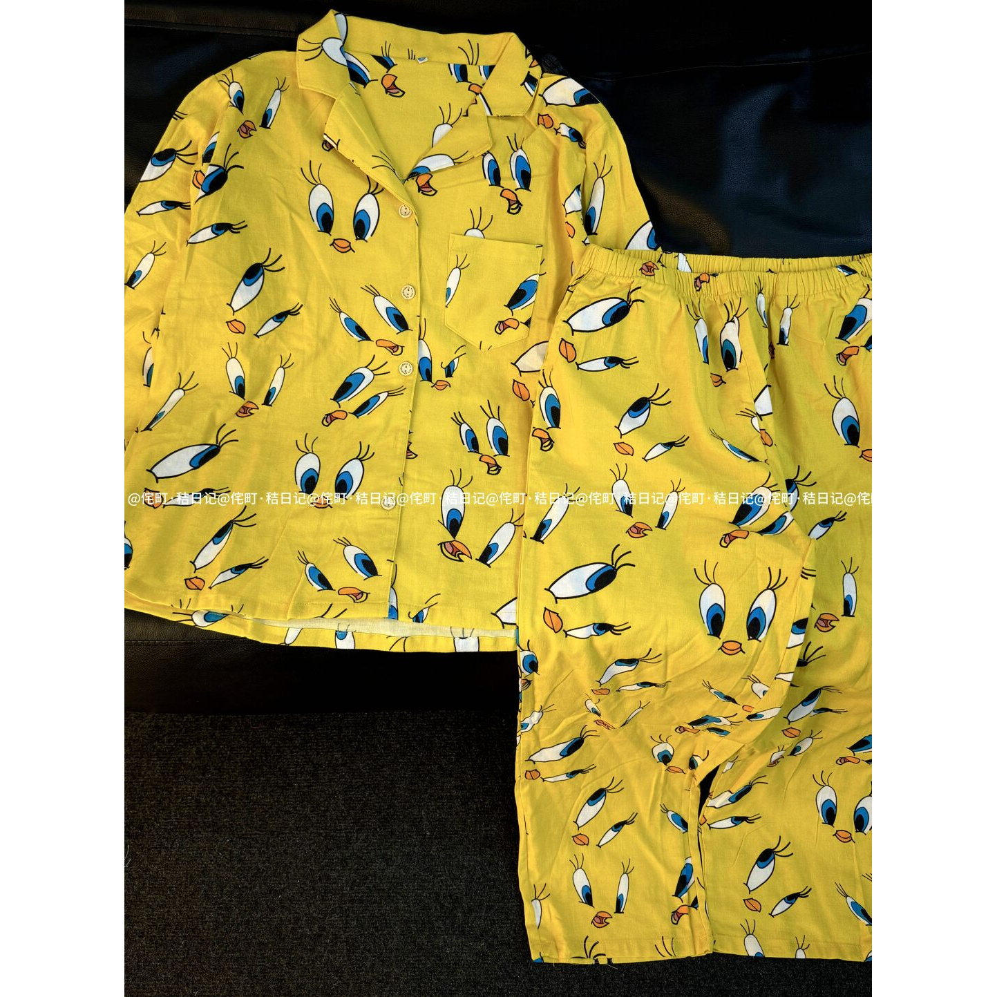 侘町2025奶黄色翠迪纯棉磨毛睡衣可爱卡通春秋家居服情侣套装外穿