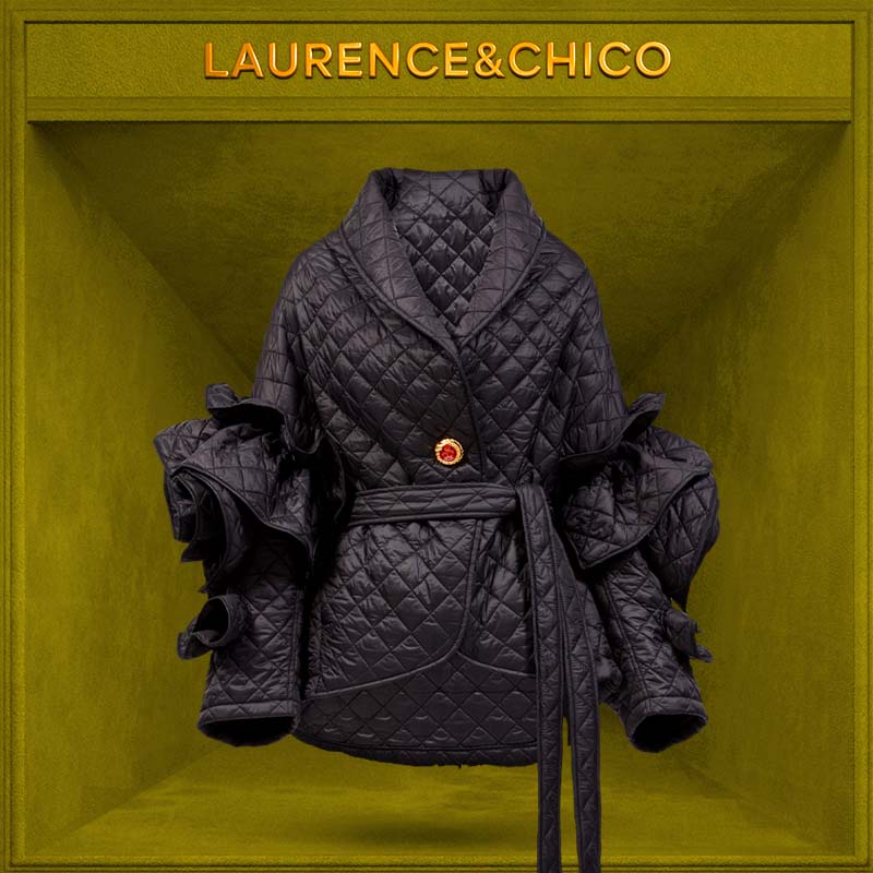 LC灵蛇扣花花幼稚园菱格棉服，黑色P5AD10112004