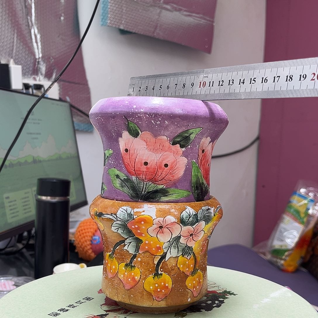 红陶景德镇纯手工手绘红桃梨小火锅花器