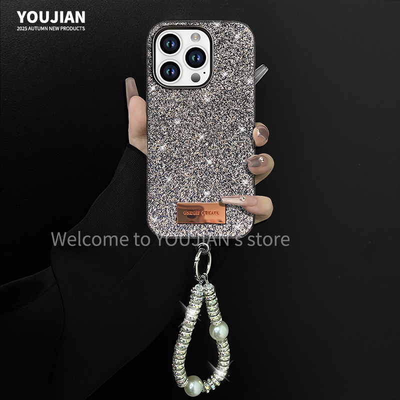 适用苹果16pro闪钻高级感iphone16max皮纹ins苹果15创意14手机壳