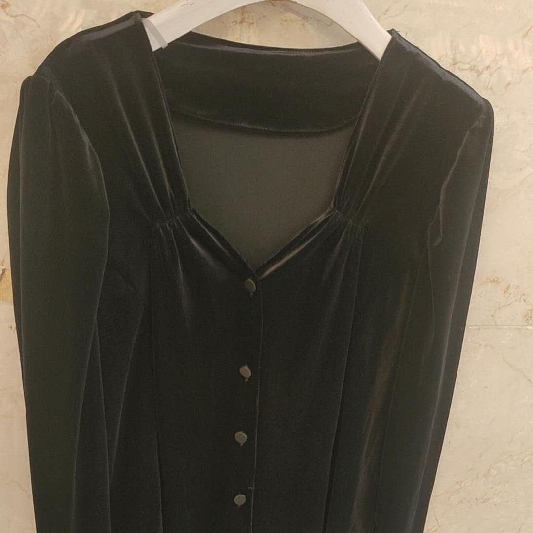 b1j01丝绒休闲V领打底衫-NO退换 接受再拍 秋冬女款时尚百