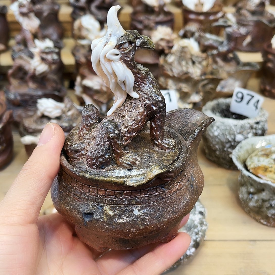 瓶柴烧粗陶手捏宝瓶