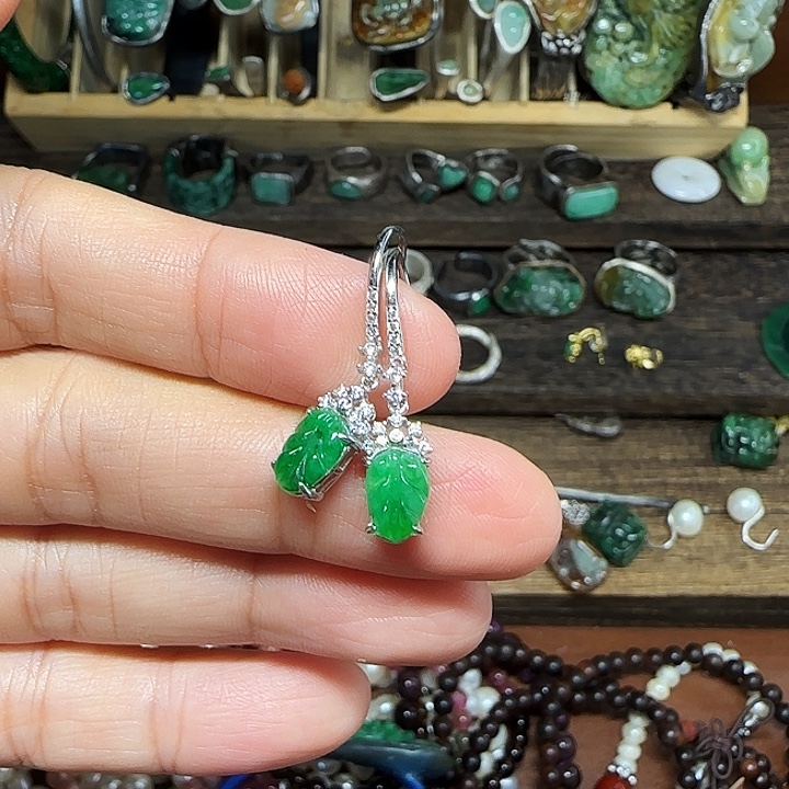 翡翠银S925镶嵌耳饰