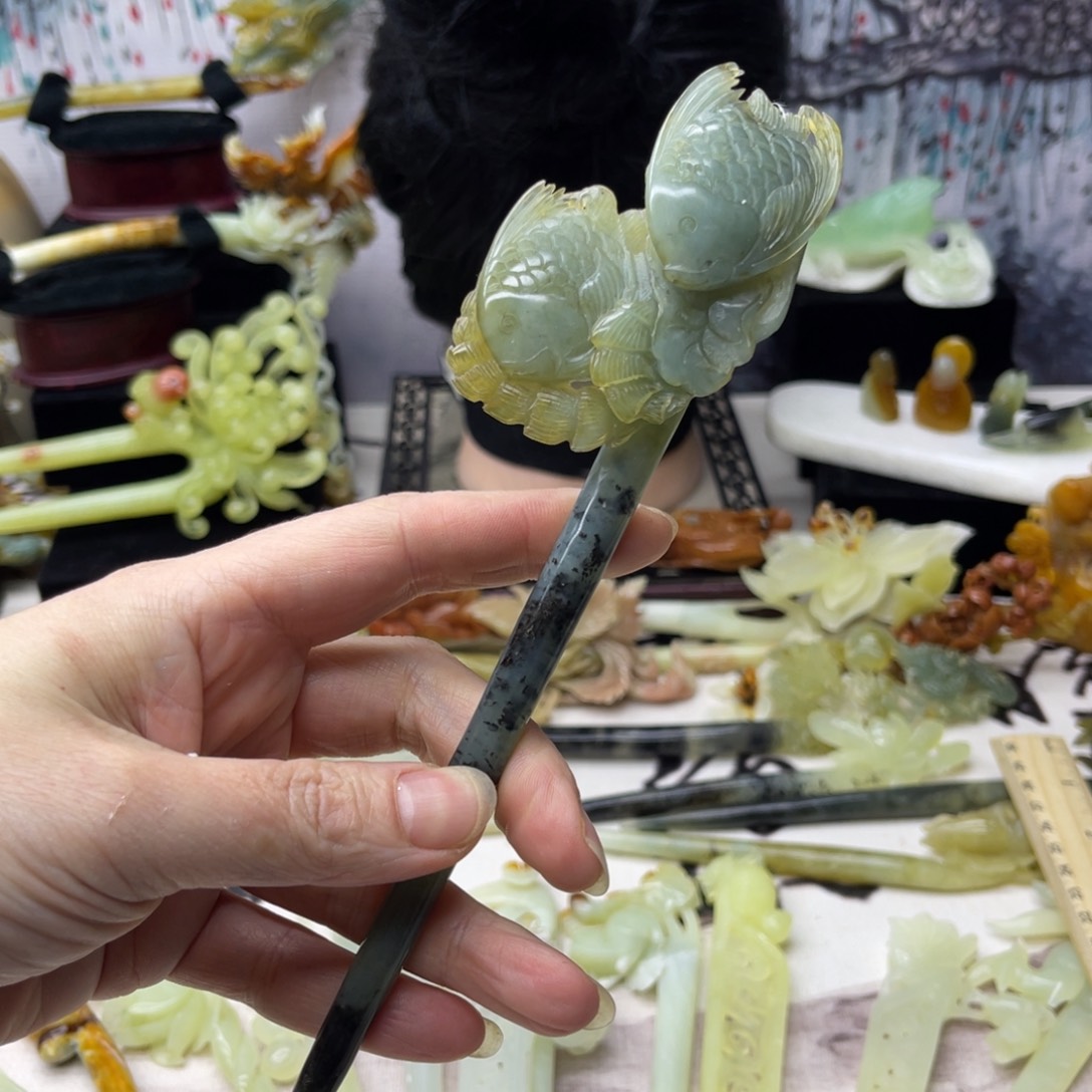 【闪购商品】蛇纹石玉发饰合金