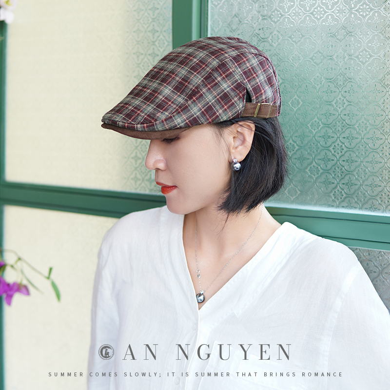 YX2新款复古格子女百搭英伦贝雷帽日系前进帽