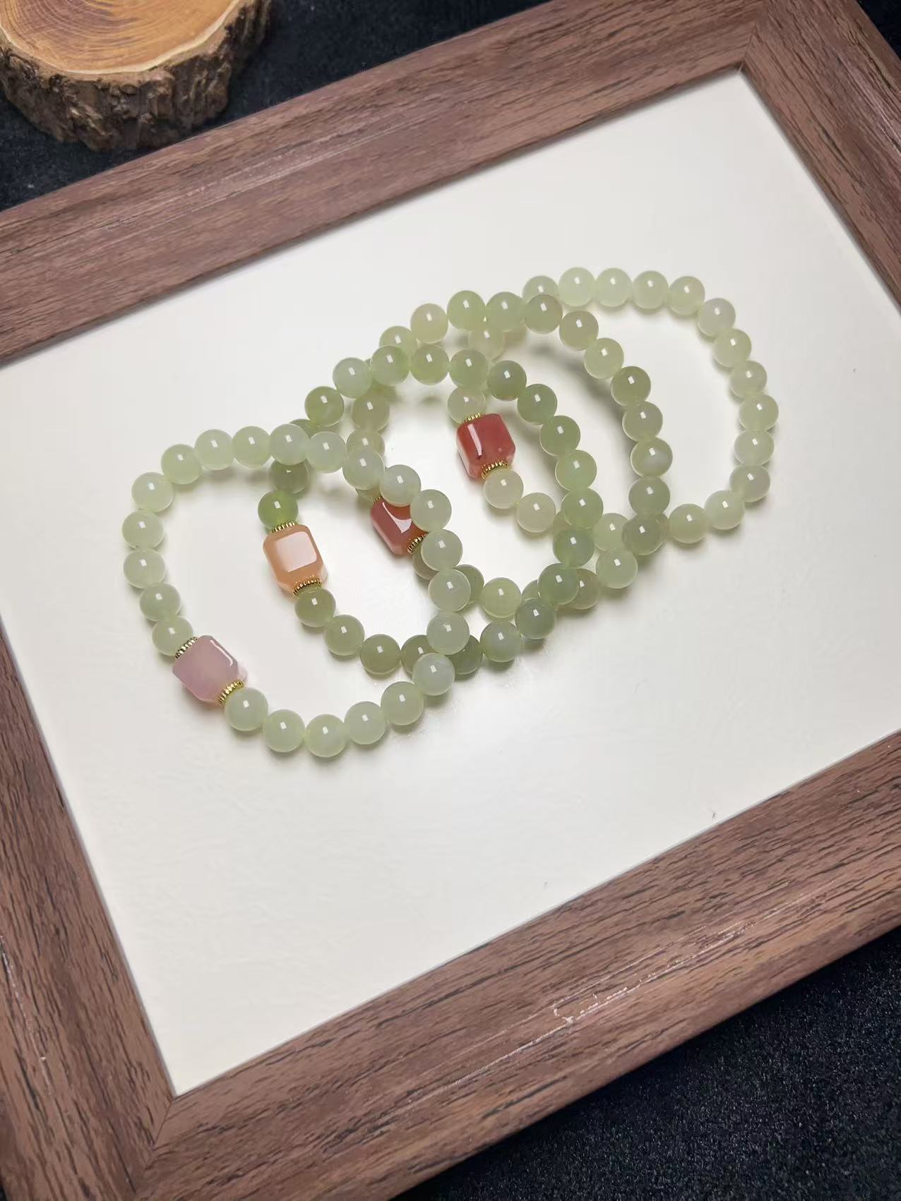 HT-1987-和田玉+盐源单圈手串约卡8（拍一发一多样性发货）