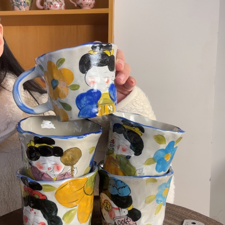 手捏手绘景德镇陶瓷5杯