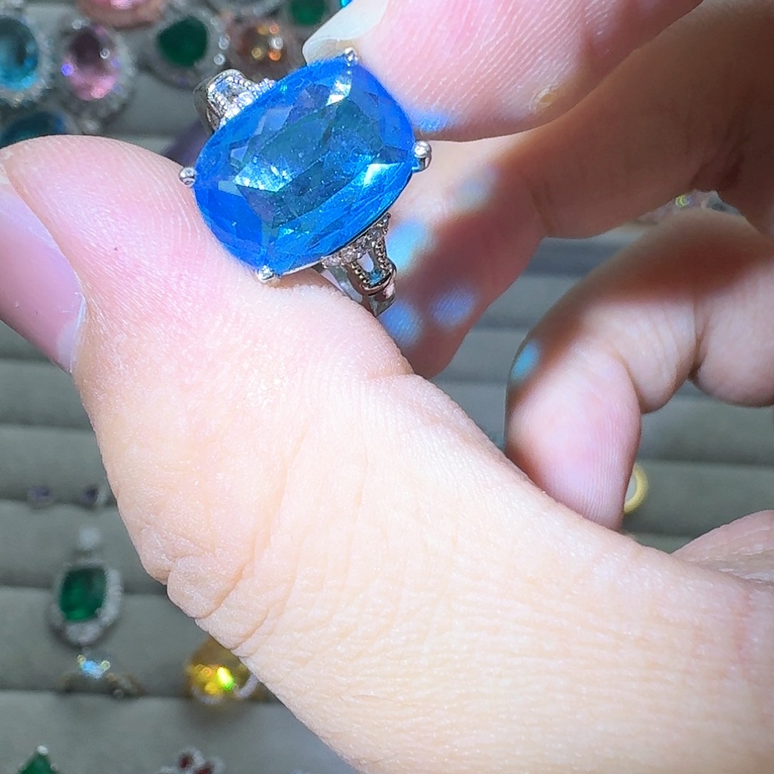 绿水晶戒指银S925镶嵌