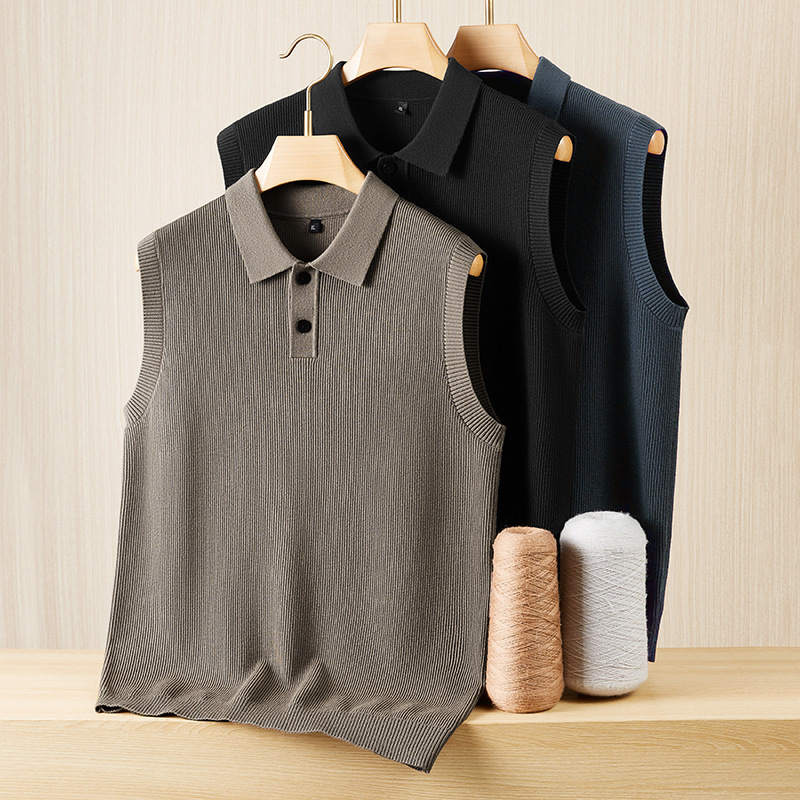 2025年秋季新款男士加肥加大码时尚休闲翻领套头针织背心男马甲