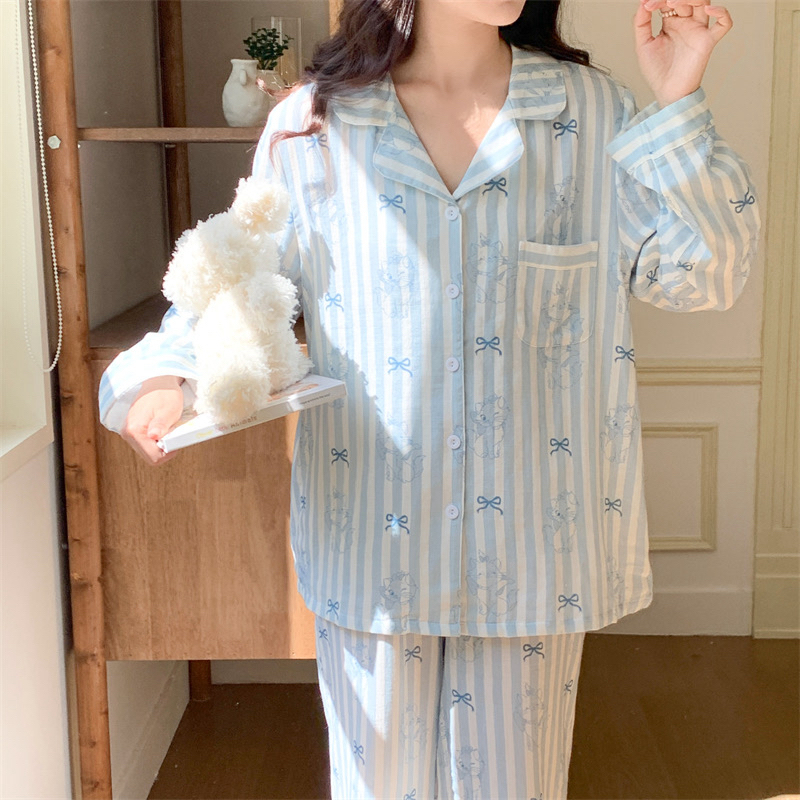 云朵棉 2025新蓝色蝴蝶结日系ins可爱甜美季薄款长袖家居服春秋