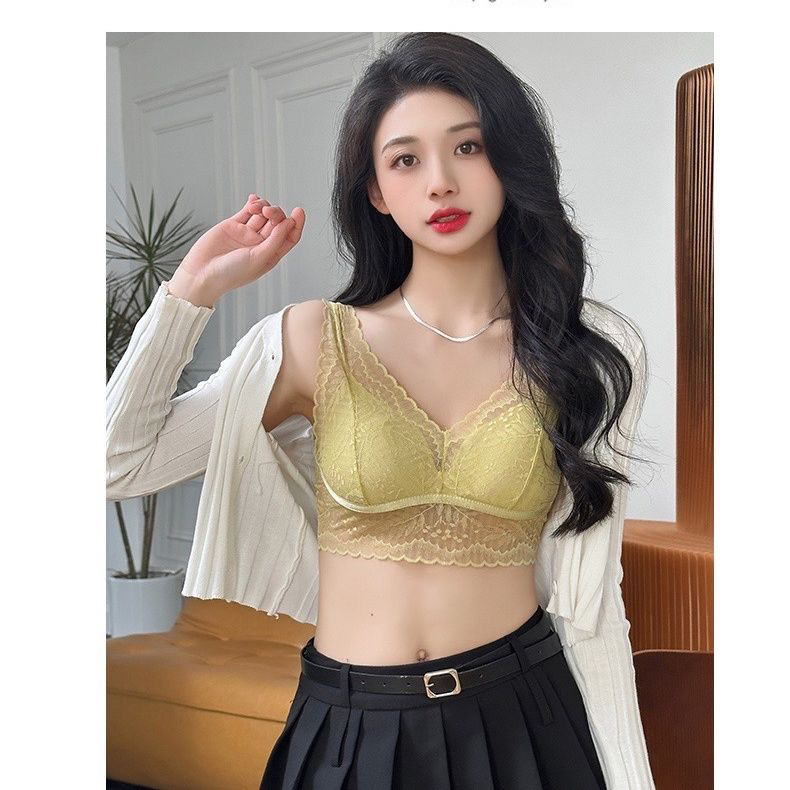 性感蕾丝内衣女薄款大胸显小防外扩防下垂聚拢上托裸感背心式文胸