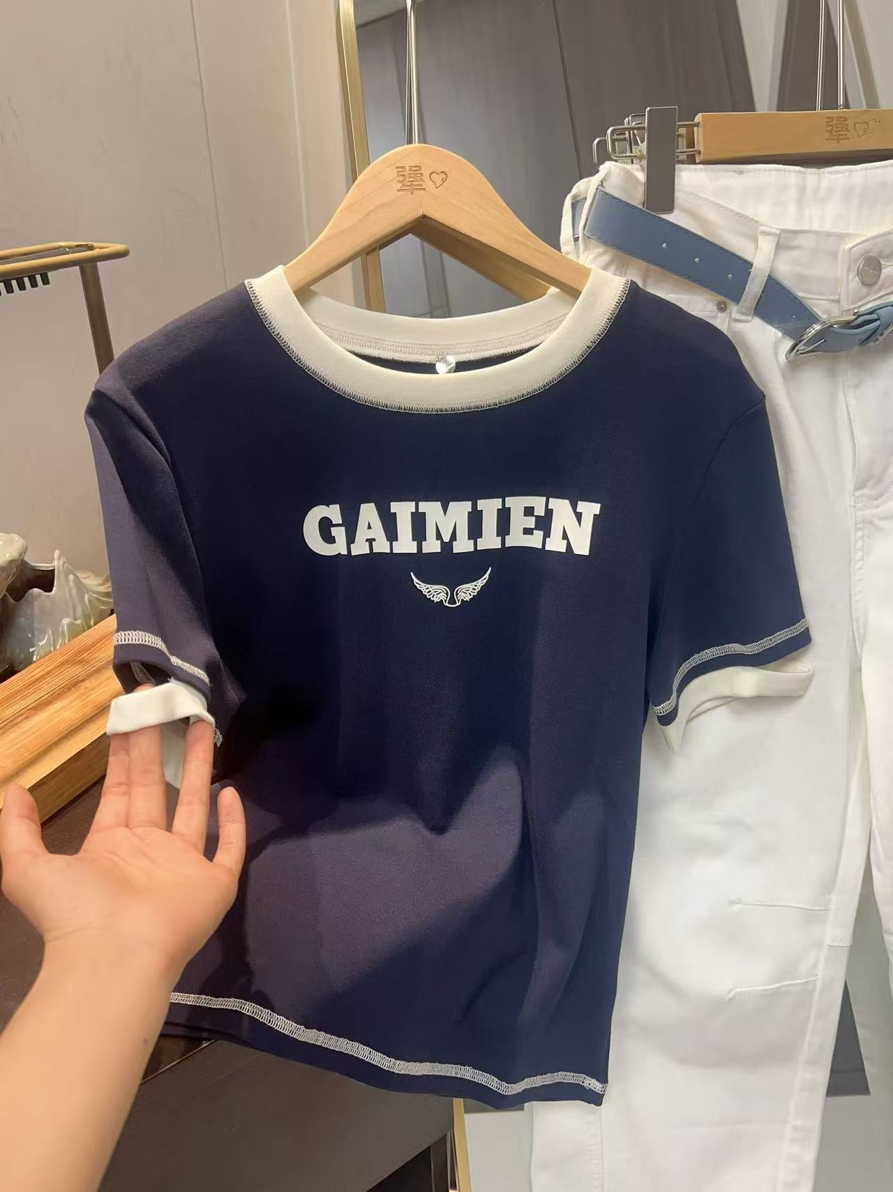 Z.X 撞色拼接字母印花短袖辣妹T 9825