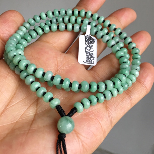 天然翡翠珠链全盘珠链卡5.5mm阳绿辣绿吊坠绳链青苹果绿挂绳珠链