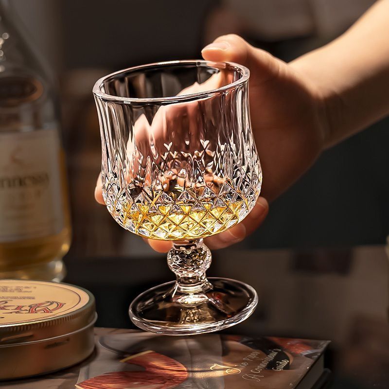 钻石酒杯浮雕高脚杯葡萄酒复古香槟高颜值威士忌鸡尾酒BC