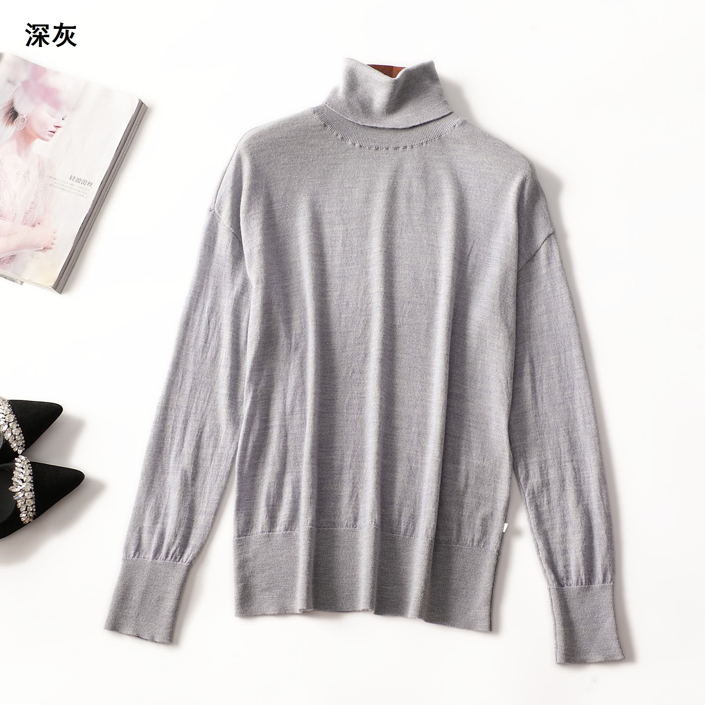 412372秋中长款九分袖套头打底衫