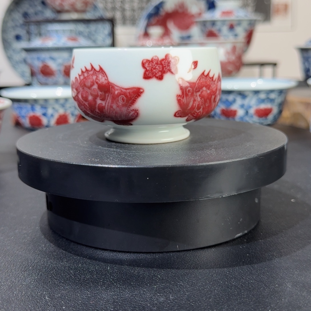 釉里红桃花鳜鱼禅定杯