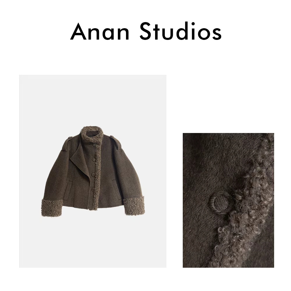 Anan Studios【霜降】拼接双面大衣女短款羊毛骆马绒毛呢外套 336