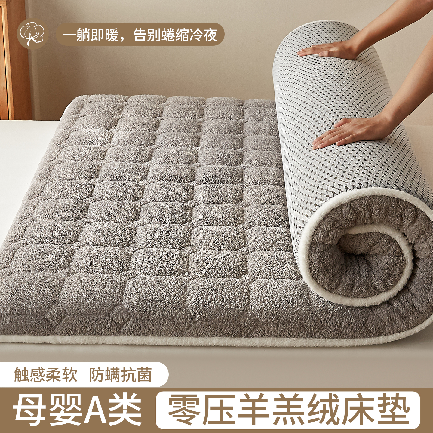 冬季保暖羊羔绒床垫软垫加厚褥子垫床褥垫加绒垫被铺底可折叠宿舍