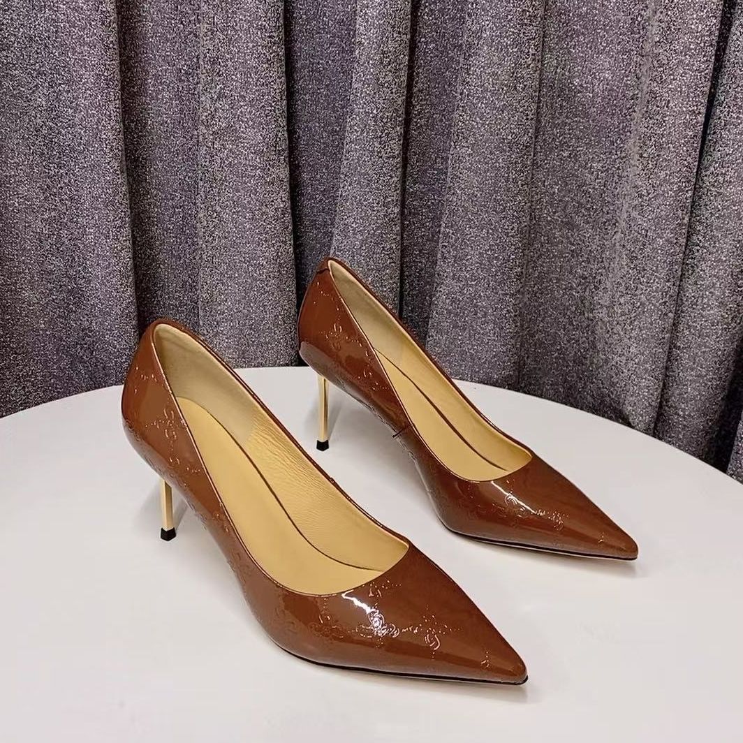 【表弟严选】C3021 焦糖色 高端尖头气质细高跟浅口女单鞋