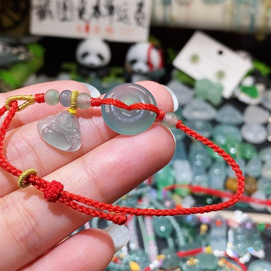 翡翠未镶嵌颈饰平安扣➕佛公红绳15